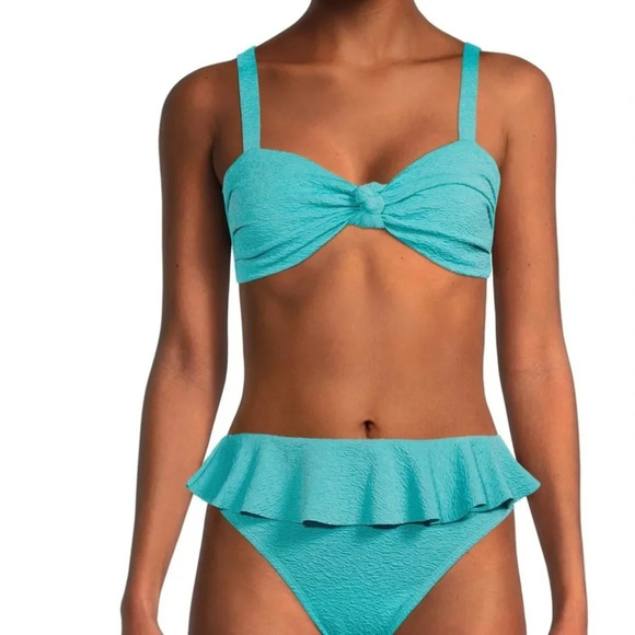 Time & Tru Popcorn Texture Bandeau Swim Top - Picture 5 of 5